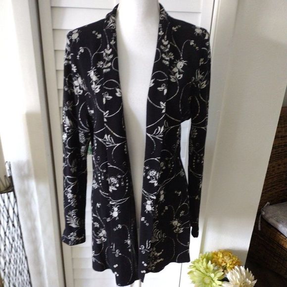 Charter CLUB jacquard floral open-front cardigan Sz. L - Picture 2 of 10